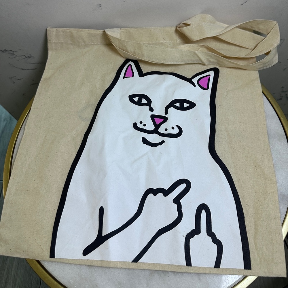 Ripndip Cream LA Cat Tote with Pink and Black Accents